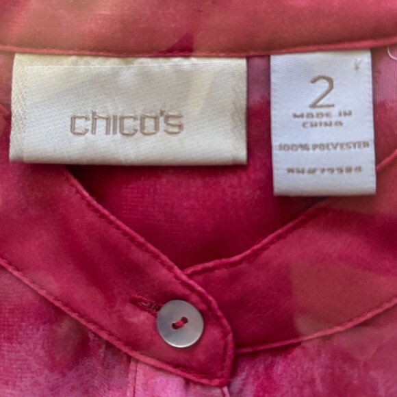 Chico's Women's Sheer Tunic Blouse Size 2 Large Mandarin Collar Button-Up Pink - Picture 7 of 7
